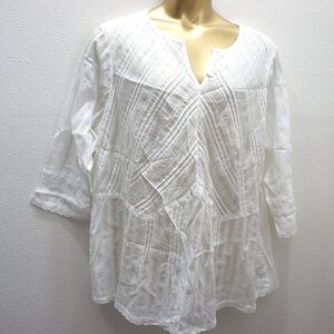 Lauren jean co white cotton pin pleat tunic top size 3X